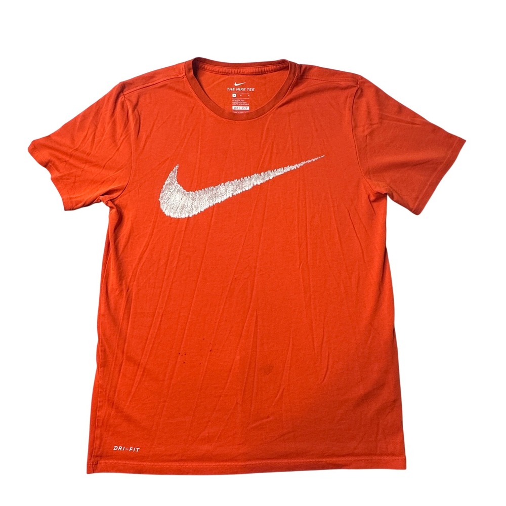 Nike Shirt Mens M Orange Dri-FIT Short Sleeve Graphic Tee 705186-891 Swoosh